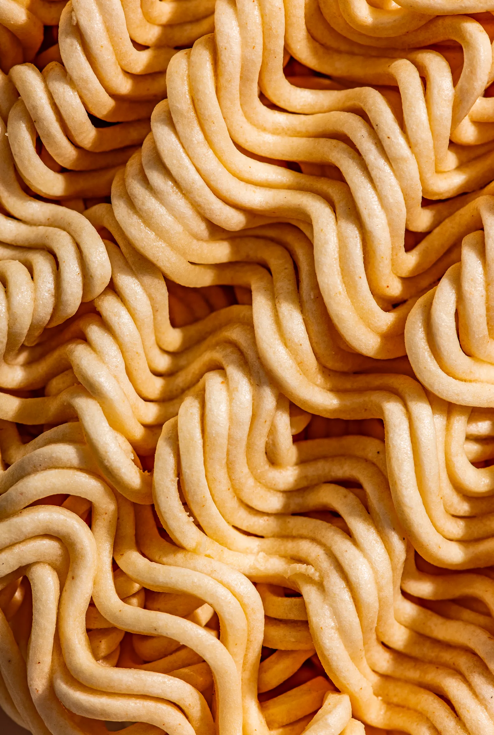 Close-up of wavy dried noodles
